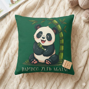 Adorable Panda Hugging Bamboo Cute Cartoon Green Throw Pillow