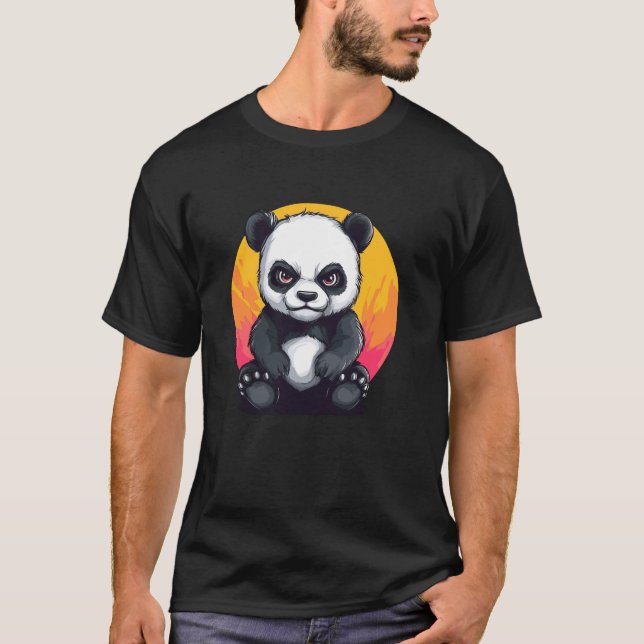 Adorable Panda Illustration Sunset Backdrop T-Shirt (Front)