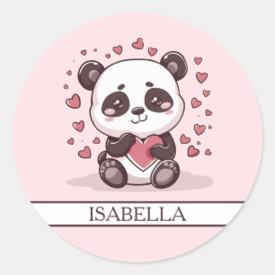 Adorable Panda Love - Personalized Classic Round Sticker