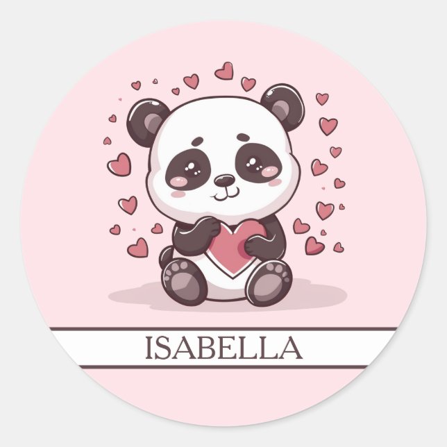 Adorable Panda Love - Personalized Classic Round Sticker (Front)