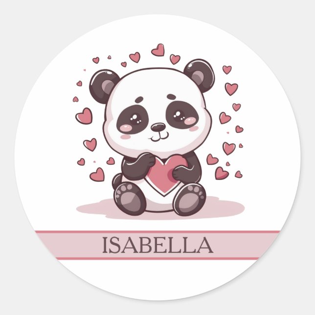 Adorable Panda Love - Personalized Classic Round Sticker (Front)
