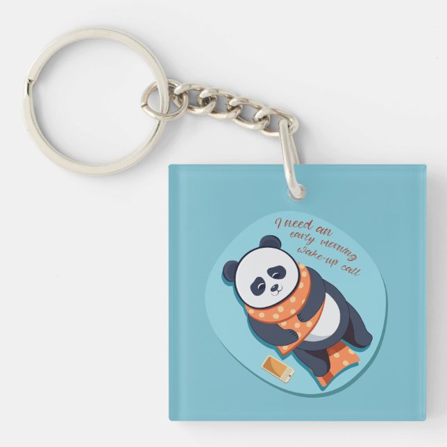 adorable panda need morning call keychain (Front)