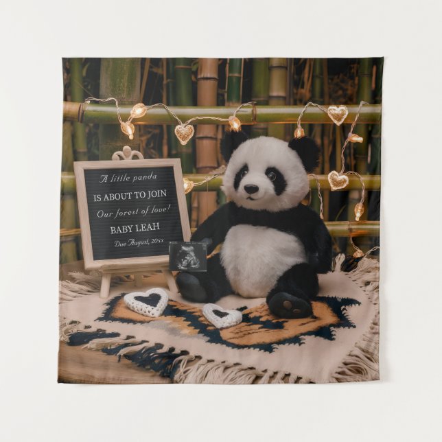 Adorable Panda Plushie  Pregnancy Announcement Tapestry (Front)