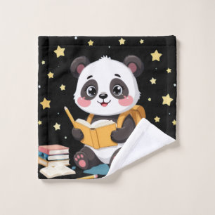 Adorable panda reading , stars,pattern bath towel set