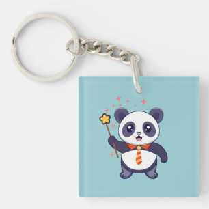 adorable panda wearing orange-yellow tie keychain