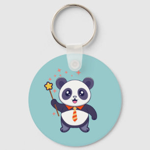 adorable panda wearing orange-yellow tie keychain