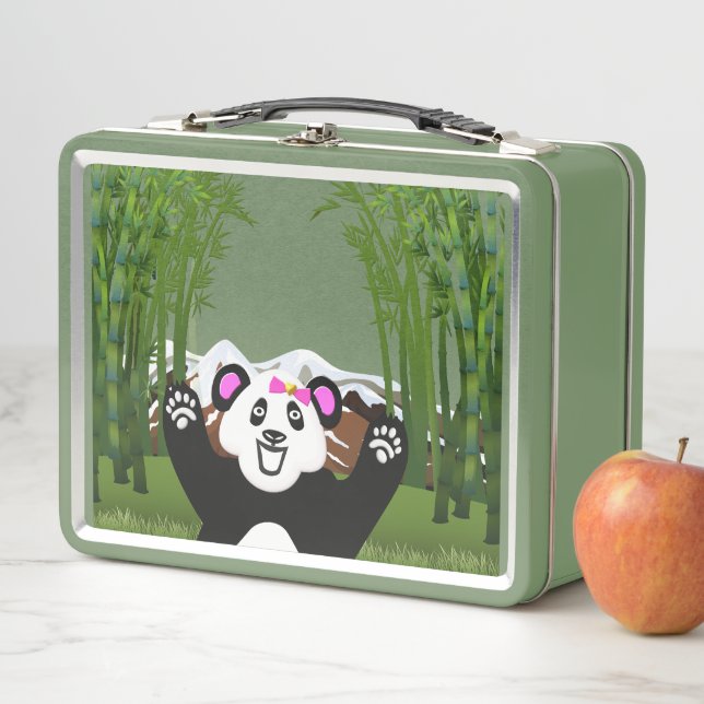 Adorable Panda with Pink Bow Metal Lunch Box (In Situ)