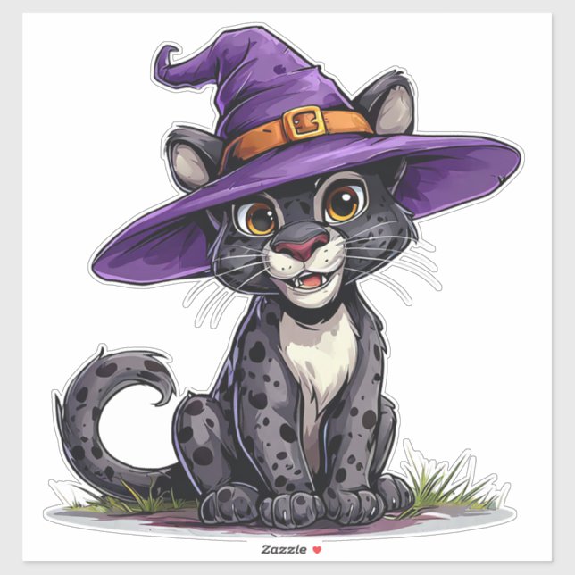 Adorable Panther Wearing a Witch Hat (Sheet)