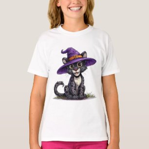 Adorable Panther Wearing a Witch Hat T-Shirt