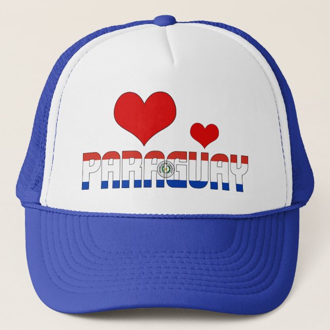 Adorable Paraguay Flag Hearts Patriotic Trucker Hat (Front)