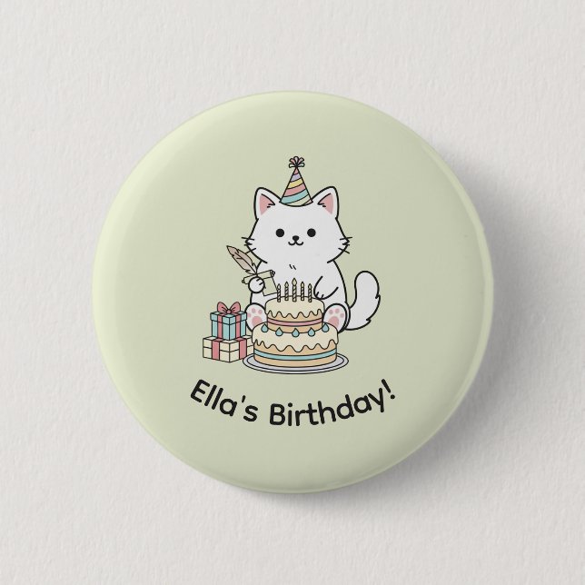 Adorable Party Cat Birthday Cake Light Yellow Art 2 Inch Round Button (Front)