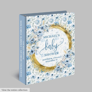 Adorable pastel blue flowers and gold baby memory binder