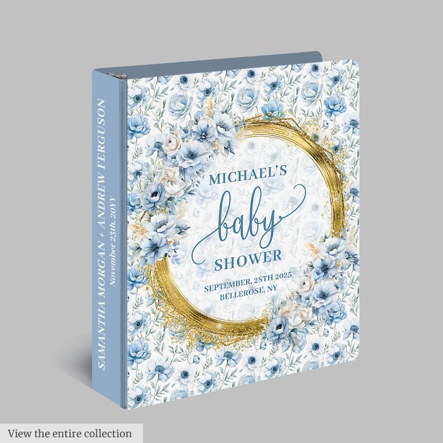 Adorable pastel blue flowers and gold baby memory  binder (Adorable pastel blue flowers and gold baby memory 3 ring binder)