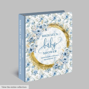 Adorable pastel blue flowers and gold baby memory binder