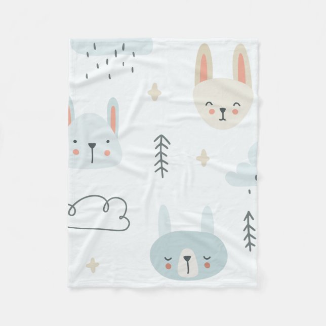 Adorable pastel doll pattern kids fleece blanket (Front)