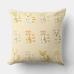 Adorable pastel snowflakes raccoons nursery pink throw pillow