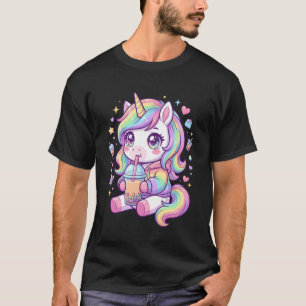 Adorable Pastel Unicorn Drinking Boba Art Kawaii P T-Shirt