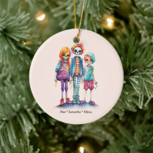 Adorable Pastel Zombie Trio - Cute Halloween Ceramic Ornament