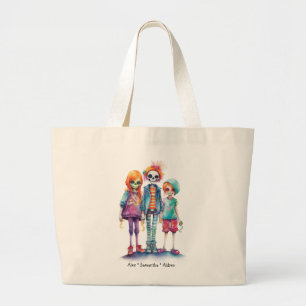 Adorable Pastel Zombie Trio - Cute Halloween Large Tote Bag