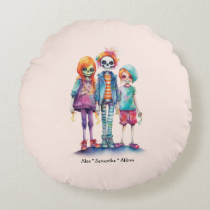 Adorable Pastel Zombie Trio - Cute Halloween Round Pillow