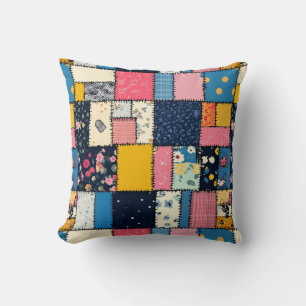 Adorable Patchwork Design, Playful Pattern Throw Pillow