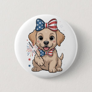 Adorable Patriotic Puppy 4th of July Celebration 2 Inch Round Button