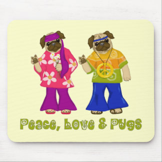 Adorable Peace, Love and Pugs Mousepad