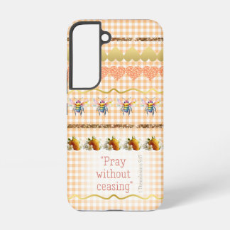 Adorable Peach White Checks Gold Hearts Bees Bible Samsung Galaxy Case