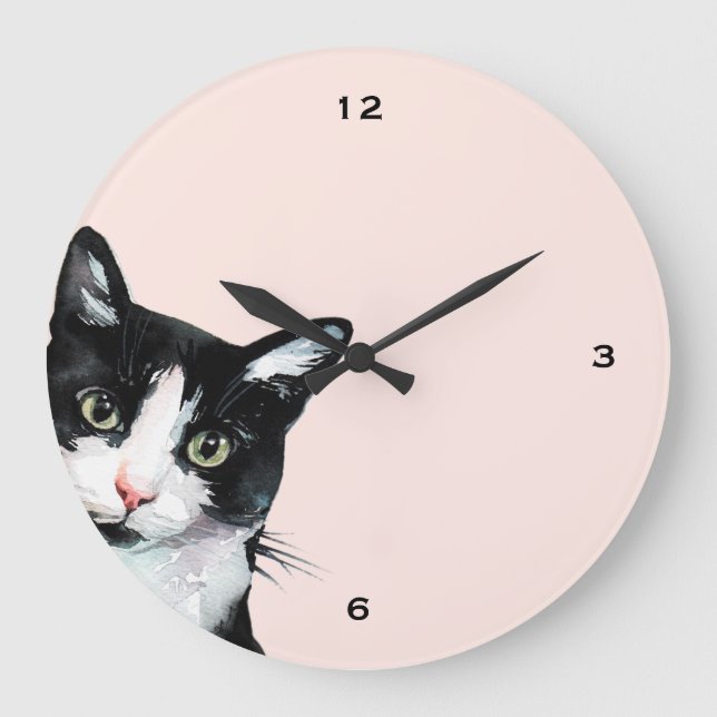 Adorable Peeking Cat Blush Clock (Front)