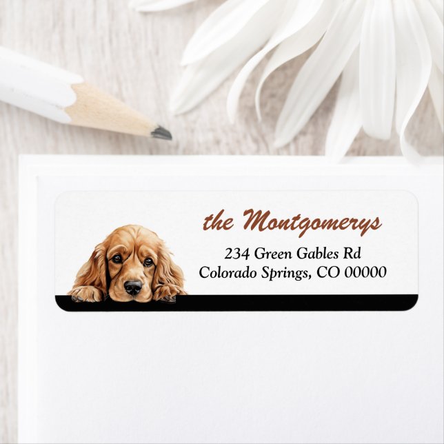 Adorable Peeking Cocker Spaniel Dog Return Address (Insitu)