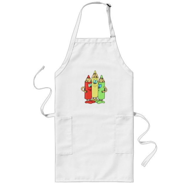 Adorable Pencil Characters School Theme Long Apron (Front)