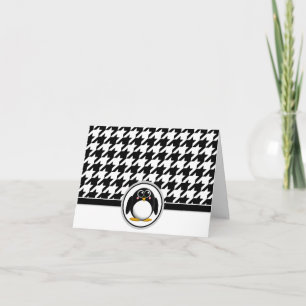 Adorable Penguin Black & White Houndstooth Cards