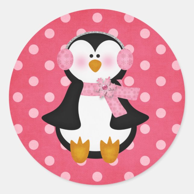 adorable Penguin Classic Round Sticker (Front)