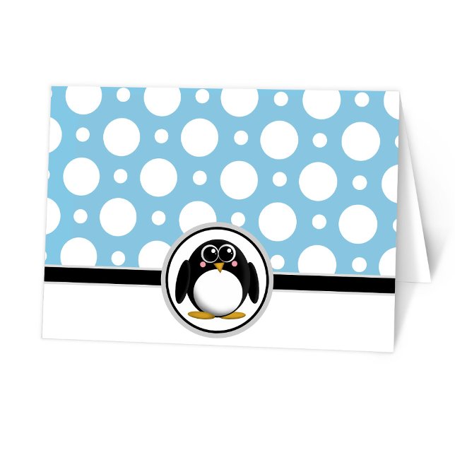 Adorable Penguin custom Blue Polka Dot Cards (Creator Uploaded)