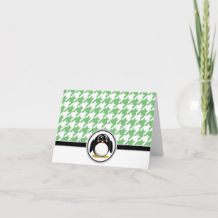 Adorable Penguin Green & White Houndstooth Cards