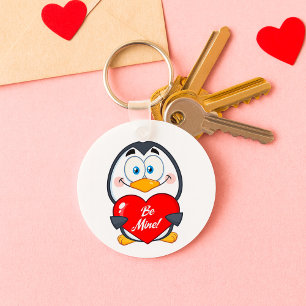 Adorable Penguin Holding Be Mine Heart  Keychain