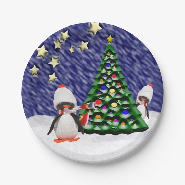 Adorable Penguin Ornament Christmas Paradise Paper Plate (Front)