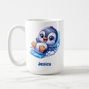 Adorable Penguin Sliding on Ice Coffee Mug
