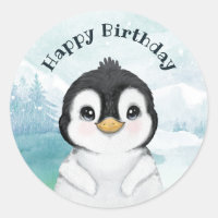 Adorable Penguin Winter Landscape Happy Birthday