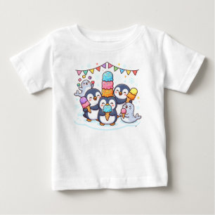Adorable Penguins Eating Rainbow Ice Cream Baby T-Shirt