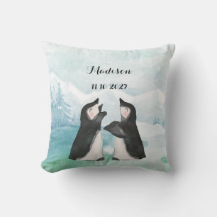 Adorable Penguins in Snow Landscape Baby  Throw Pillow