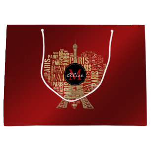 Adorable Personalizable Love Paris Gift Red Gold Large Gift Bag