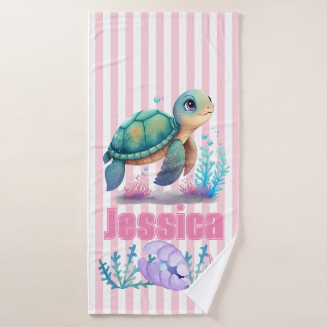 Adorable personalized baby sea turtle bath towel (Bath Towel)