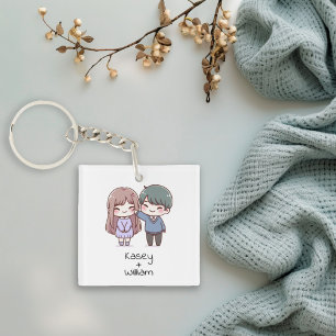 Adorable Personalized Chibi-Style Couple Keychain