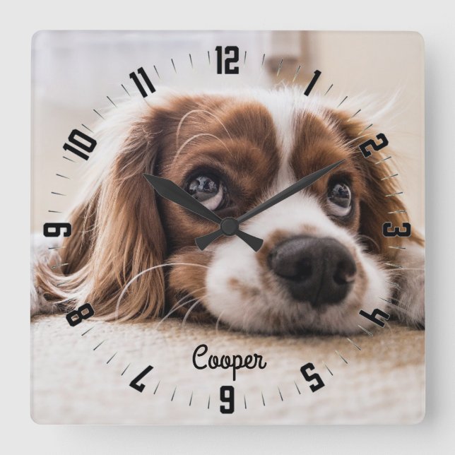 Adorable Personalized Dog Photo Square Wall Clock (Front)