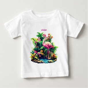 Adorable Personalized Flamingo Baby T-Shirt