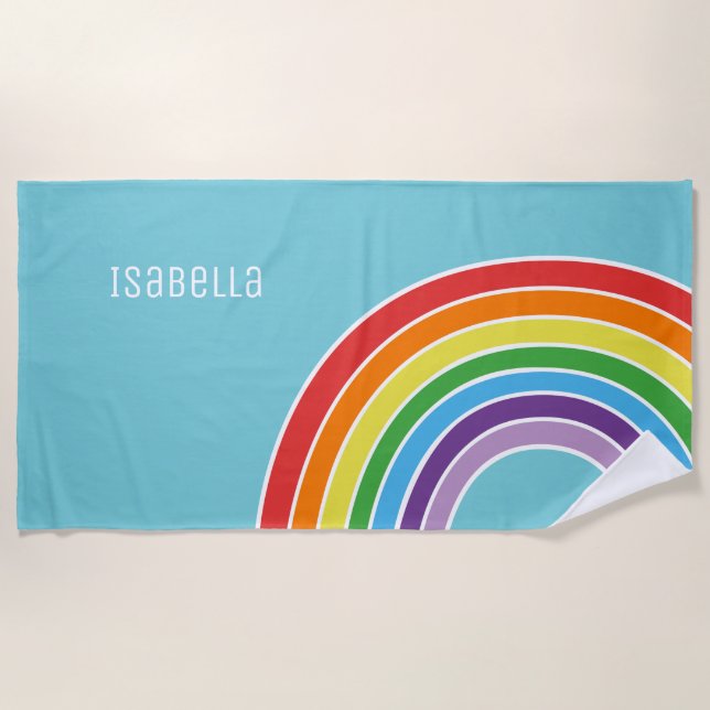 Adorable Personalized Girls Colourful Rainbow Beach Towel (Front)