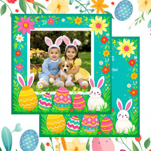 Adorable Personalized Happy Easter Family Photo  Holiday Card