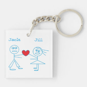 Adorable Personalized Stick Figure Couple in Love Keychain