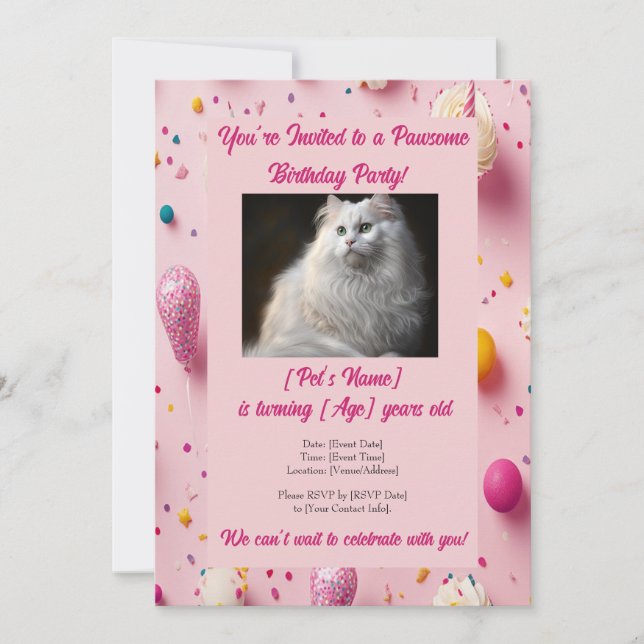 Adorable Pet Birthday Invitation with Custom Photo (Front)